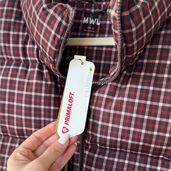 Madewell MWL Cropped Spices Raisin Burgundy Puffer Vest in Plaid, L - Picture 11 of 15